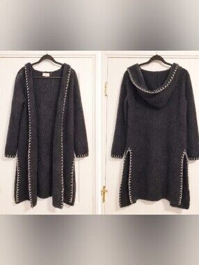 Vintage Dark Blue With White Trim Fuzzy Cardigan Size Medium